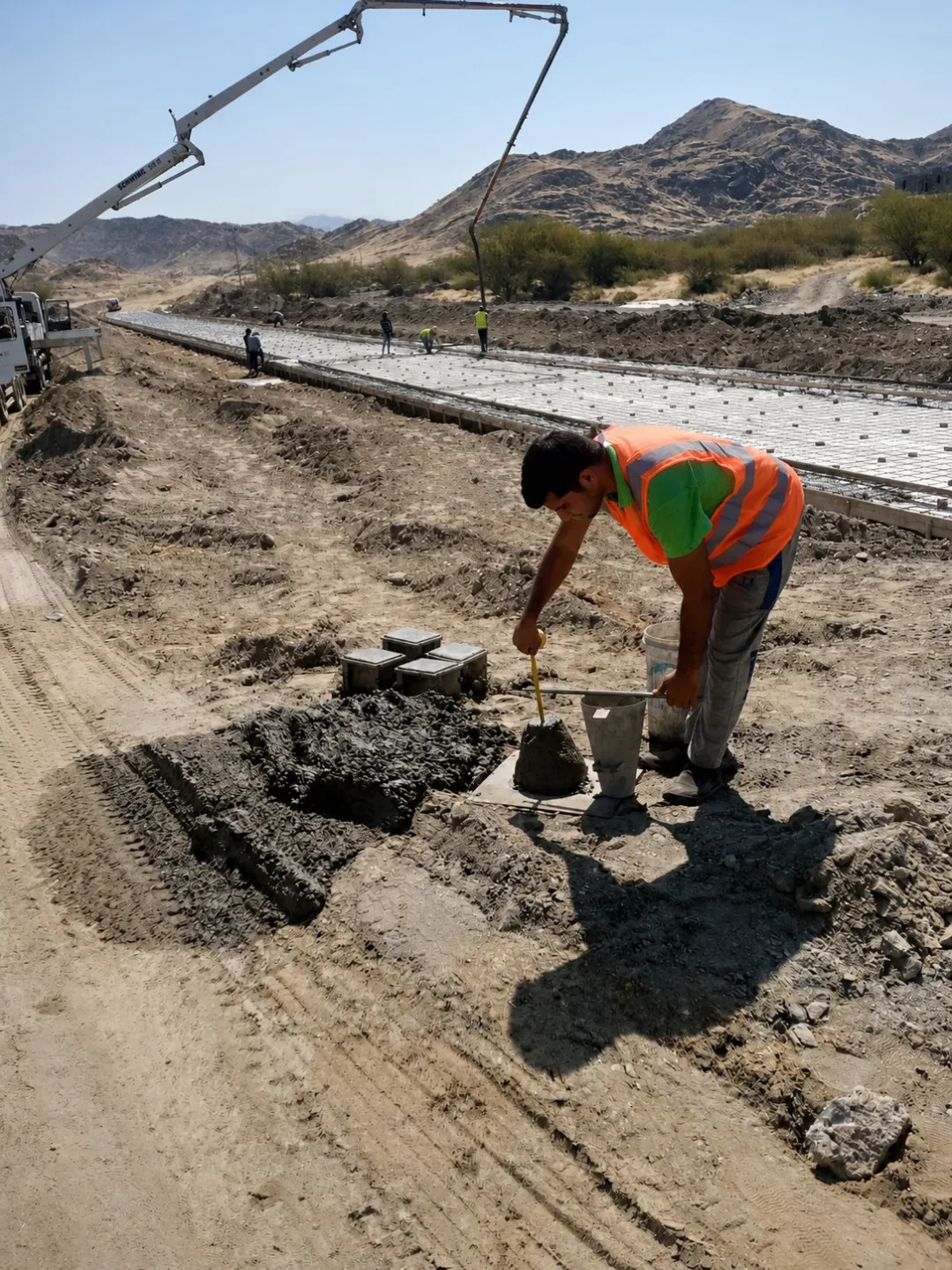 Technician carrying out a concrete slump test for site quality control