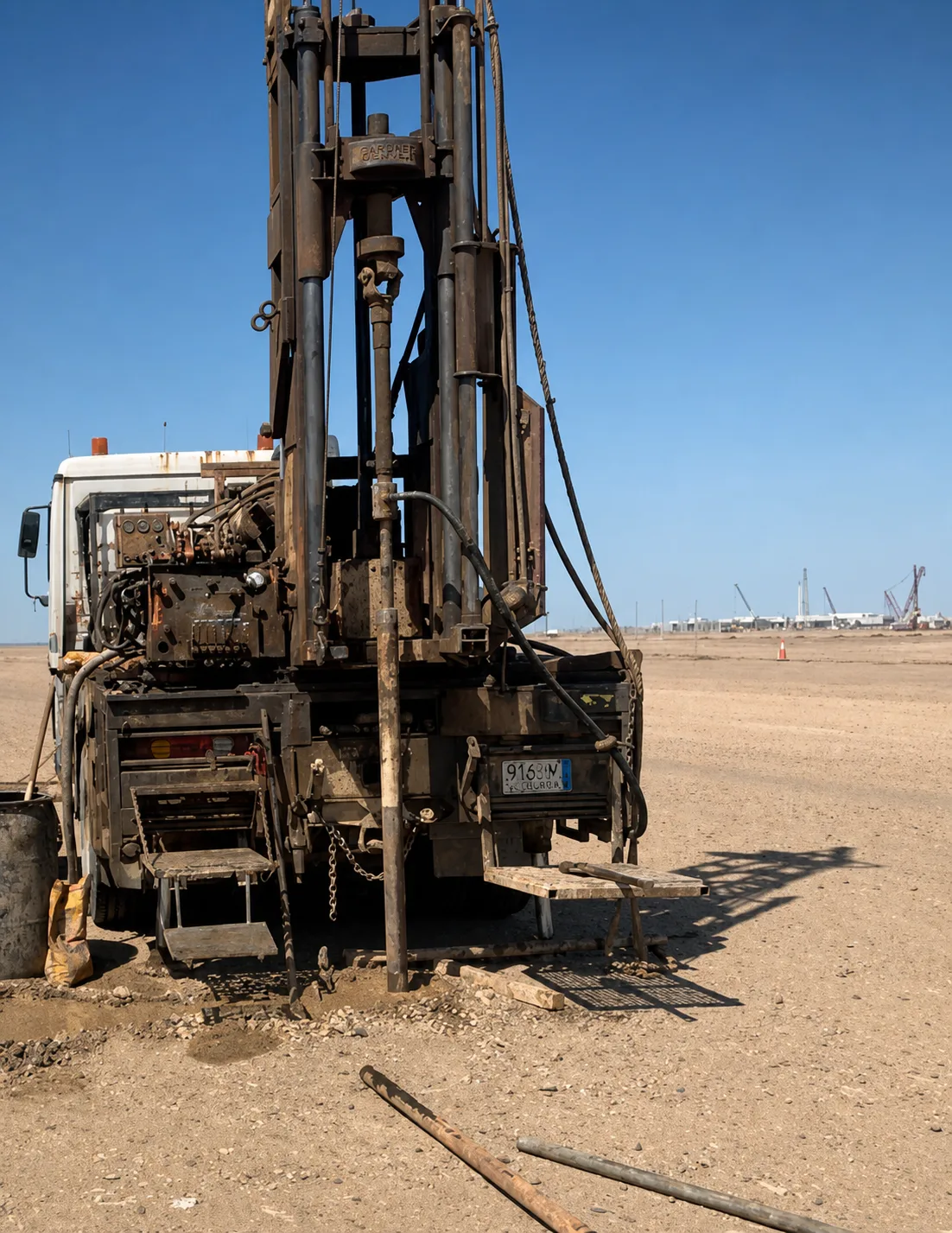 Truck-mounted drilling rig performing geotechnical investigation work